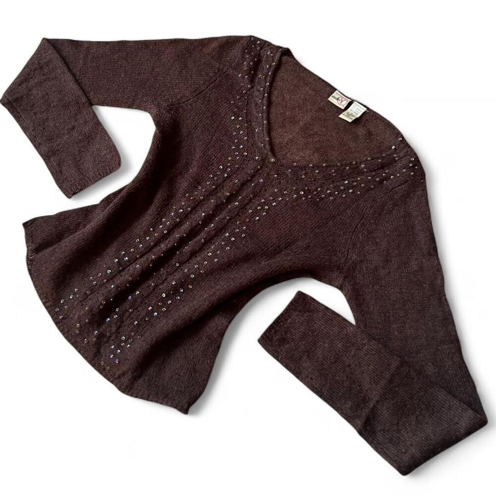 Vintage Semi- sheer Brown sequin embellished mohair blend knit sweater - Picture 5 of 8
